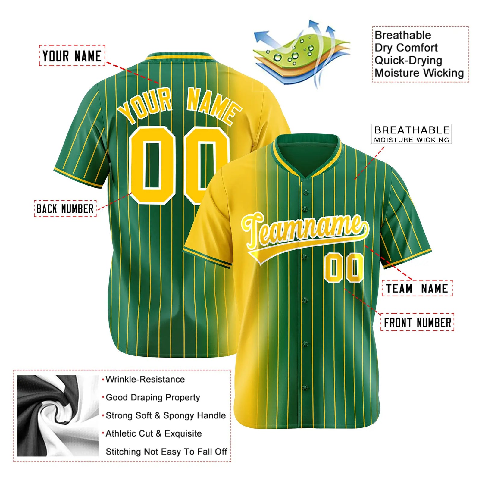Custom Yellow Green Pinstripe Yellow Authentic Baseball Jersey