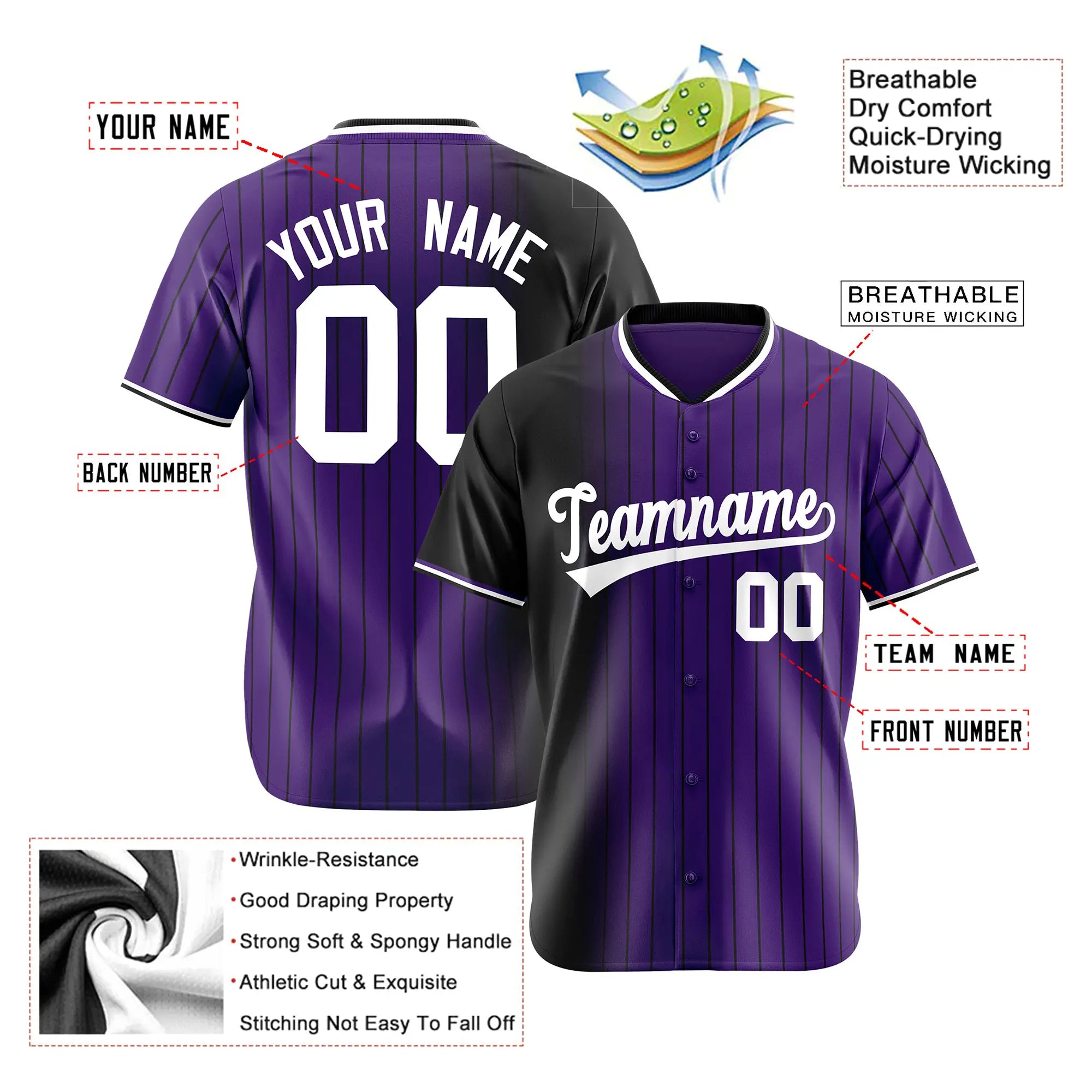 Custom Black Purple Pinstripe White Authentic Baseball Jersey