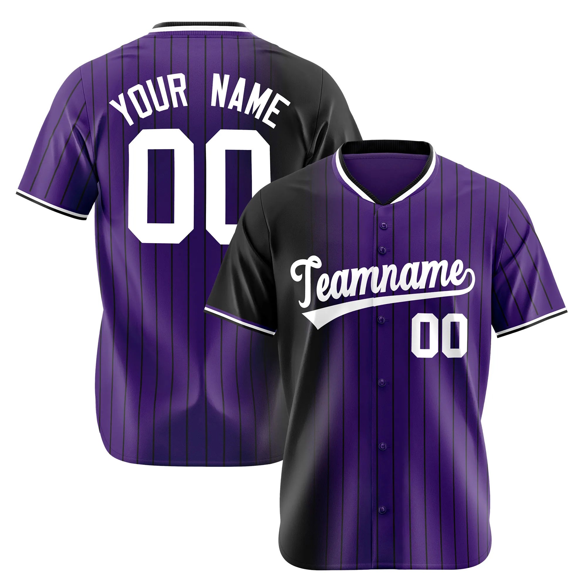 Custom Black Purple Pinstripe White Authentic Baseball Jersey