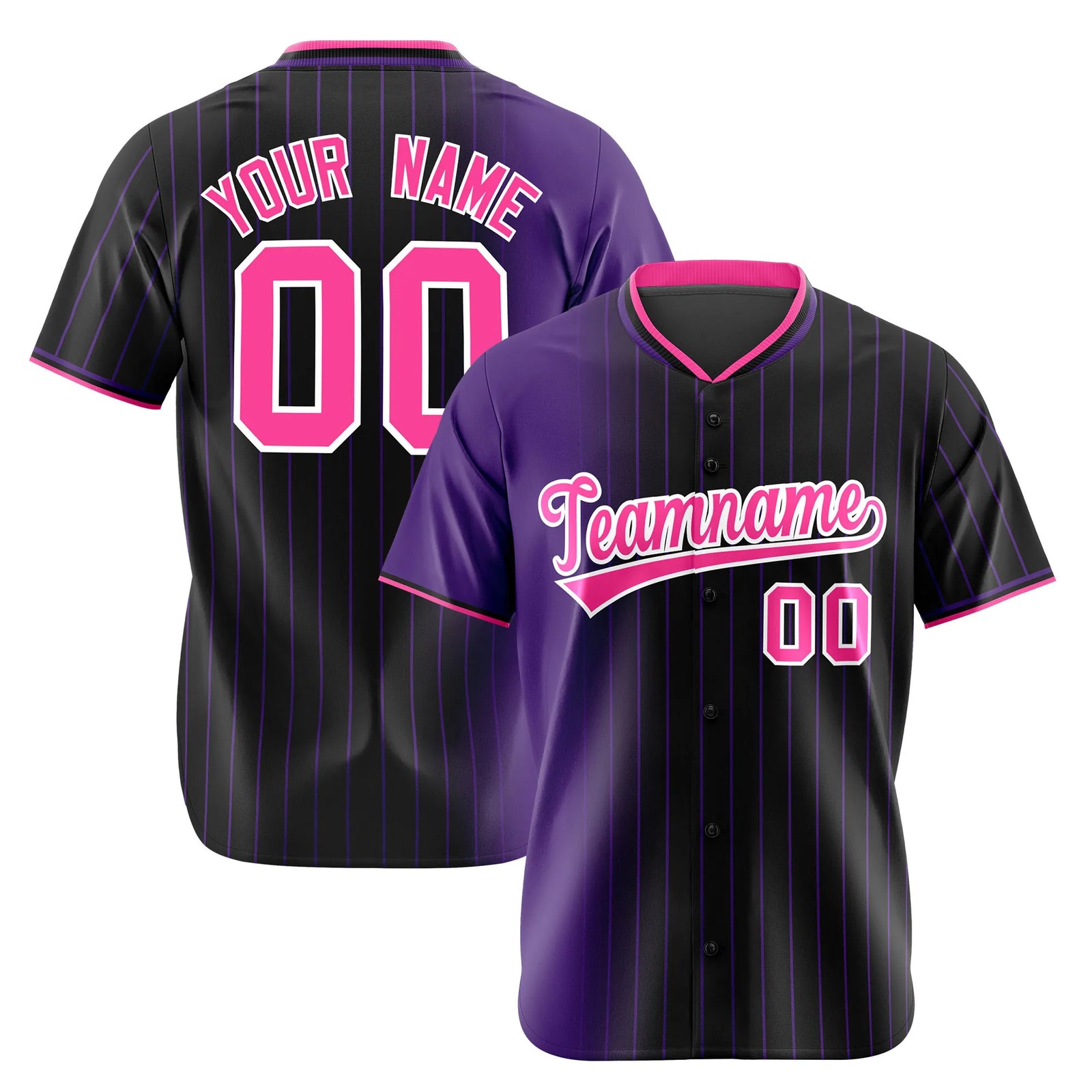 Custom Purple Black Pinstripe Pink Authentic Baseball Jersey