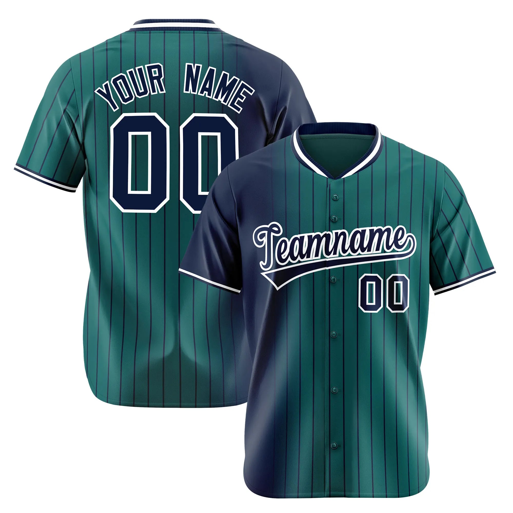 Custom Navy Midnight-Green Pinstripe Navy Authentic Baseball Jersey