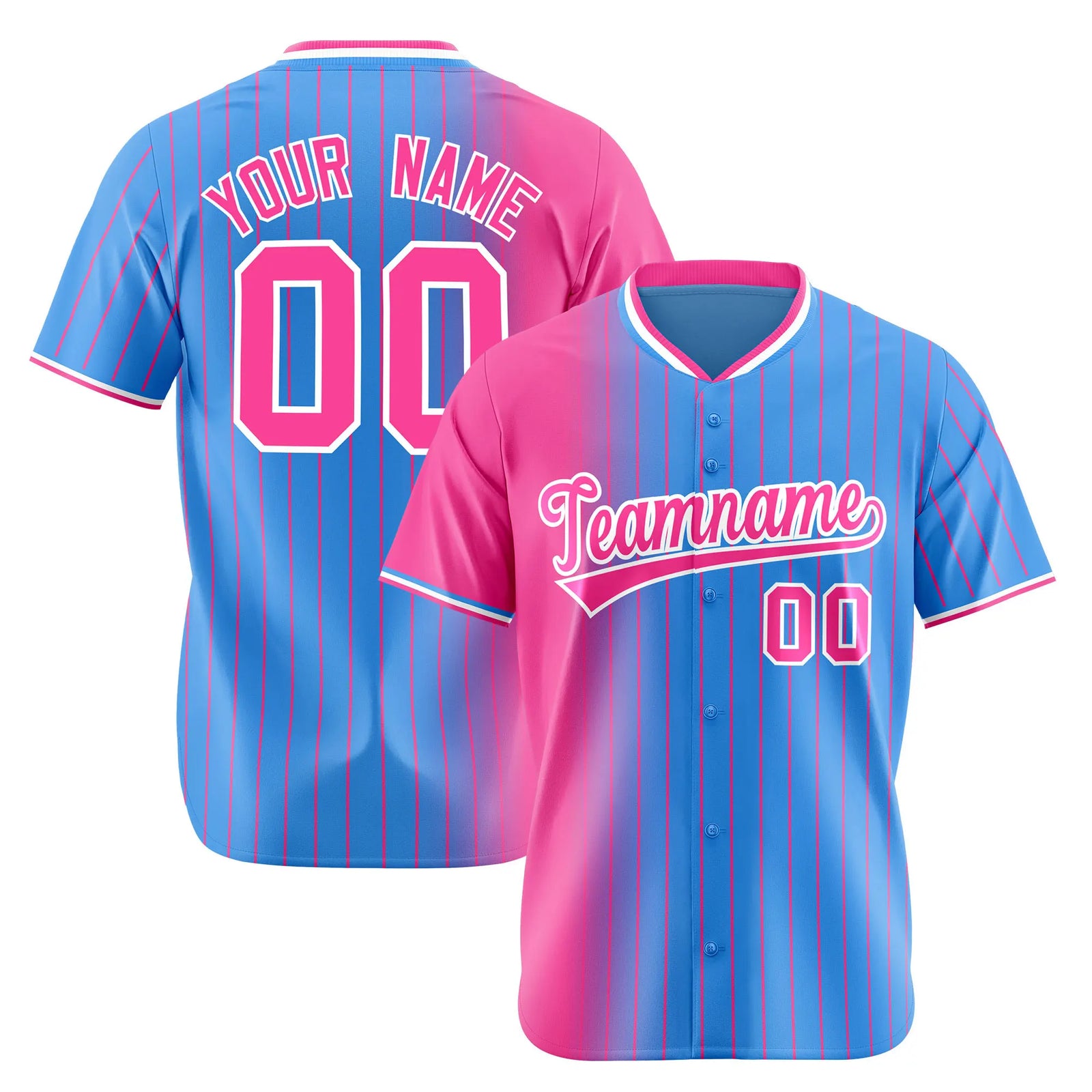 Custom Pink Blue Pinstripe Pink Authentic Baseball Jersey