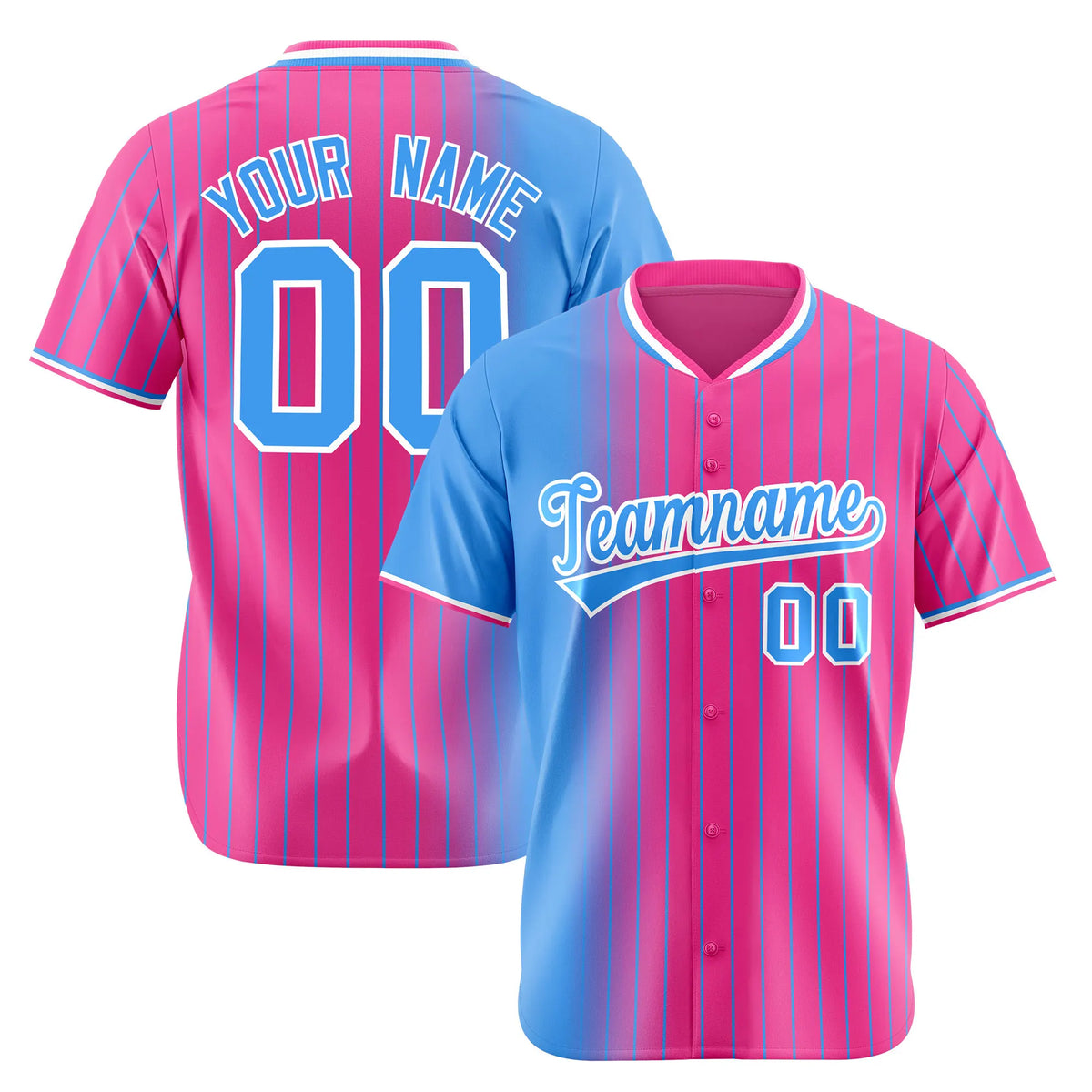 Custom Blue Pink Pinstripe Blue Authentic Baseball Jersey