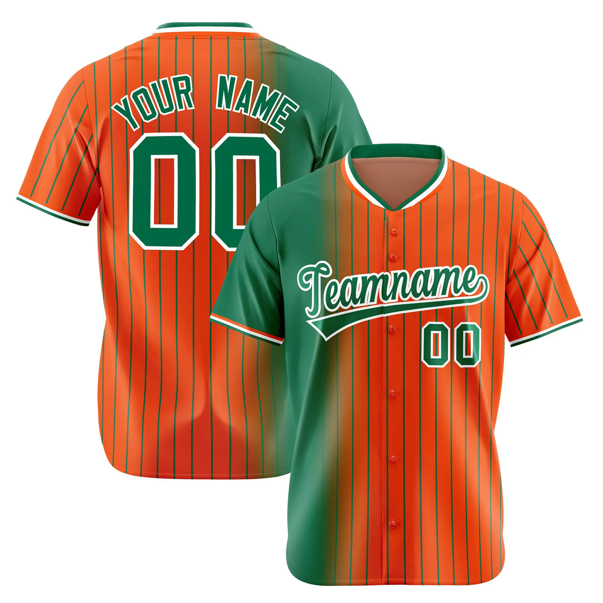 Custom Green Orange Pinstripe Green Authentic Baseball Jersey