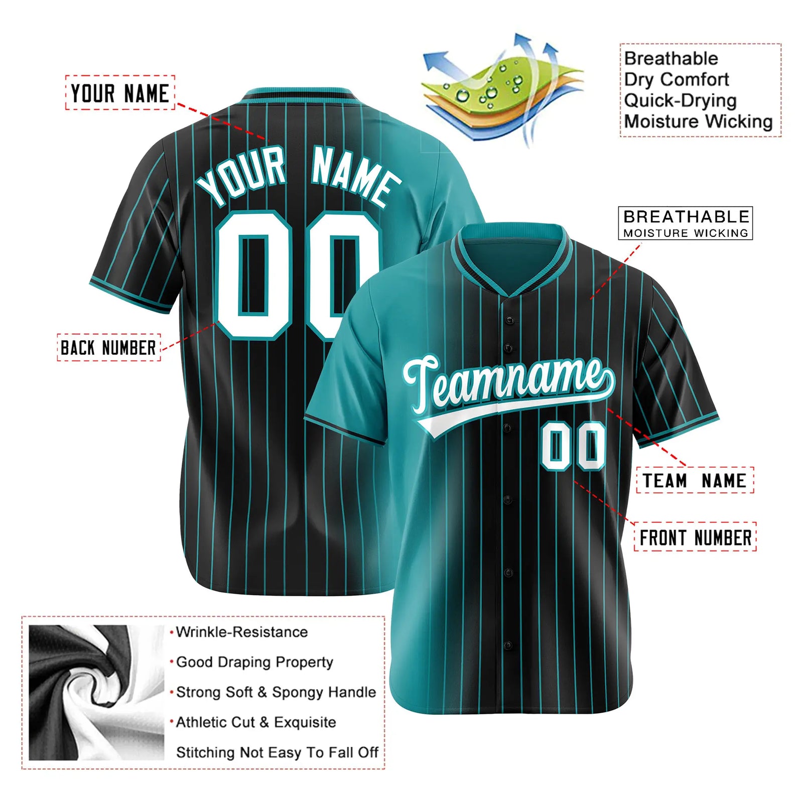 Custom Light Blue Black Pinstripe White Authentic Baseball Jersey