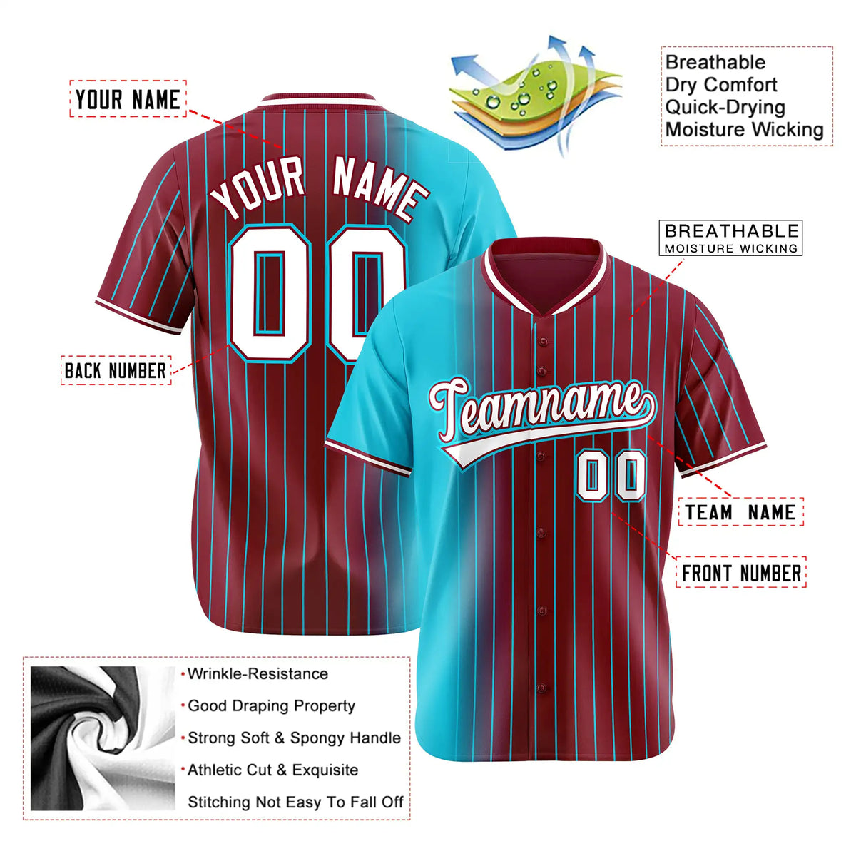 Custom Light-Blue Crimson Pinstripe White Authentic Baseball Jersey