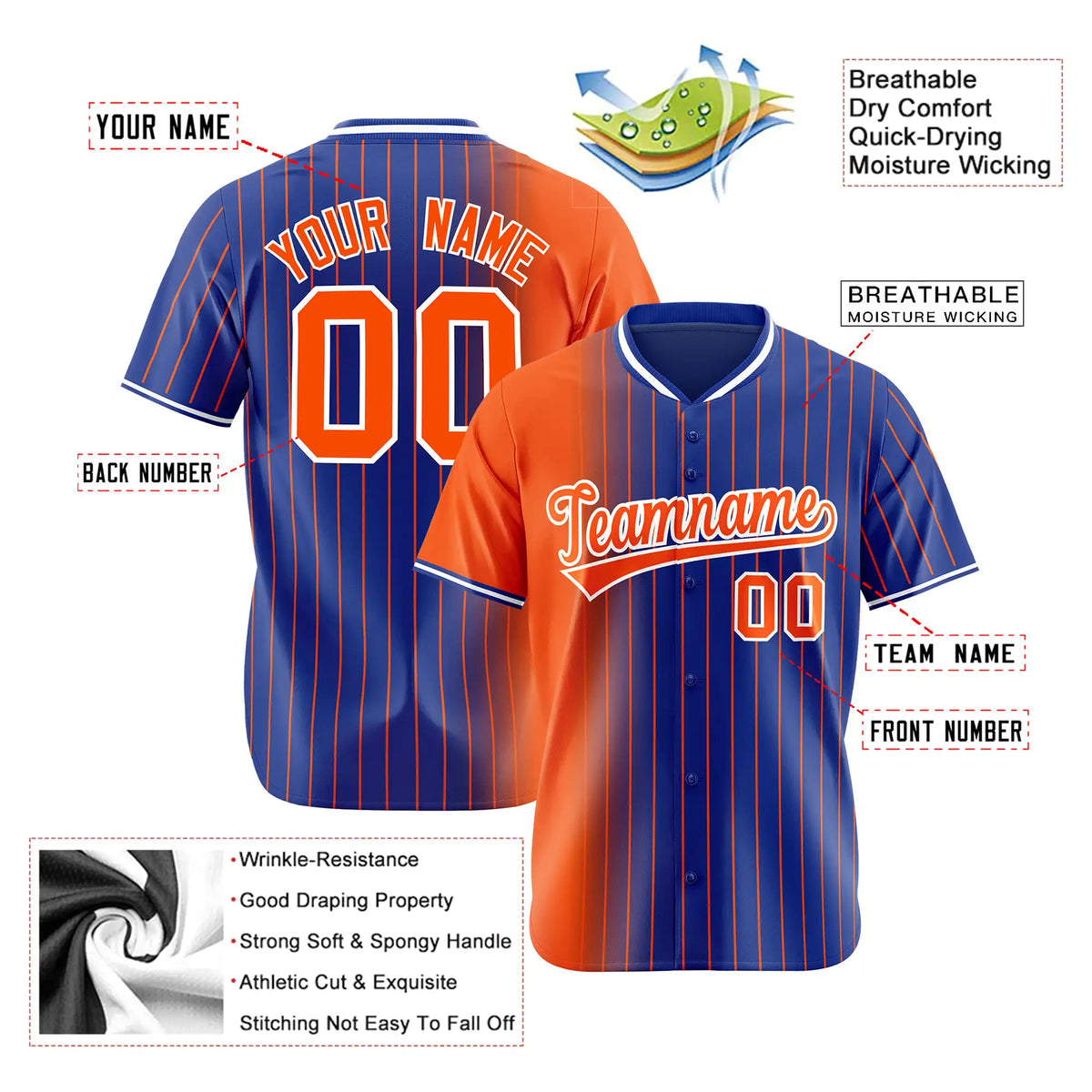 Custom Orange Blue Pinstripe Orange Authentic Baseball Jersey