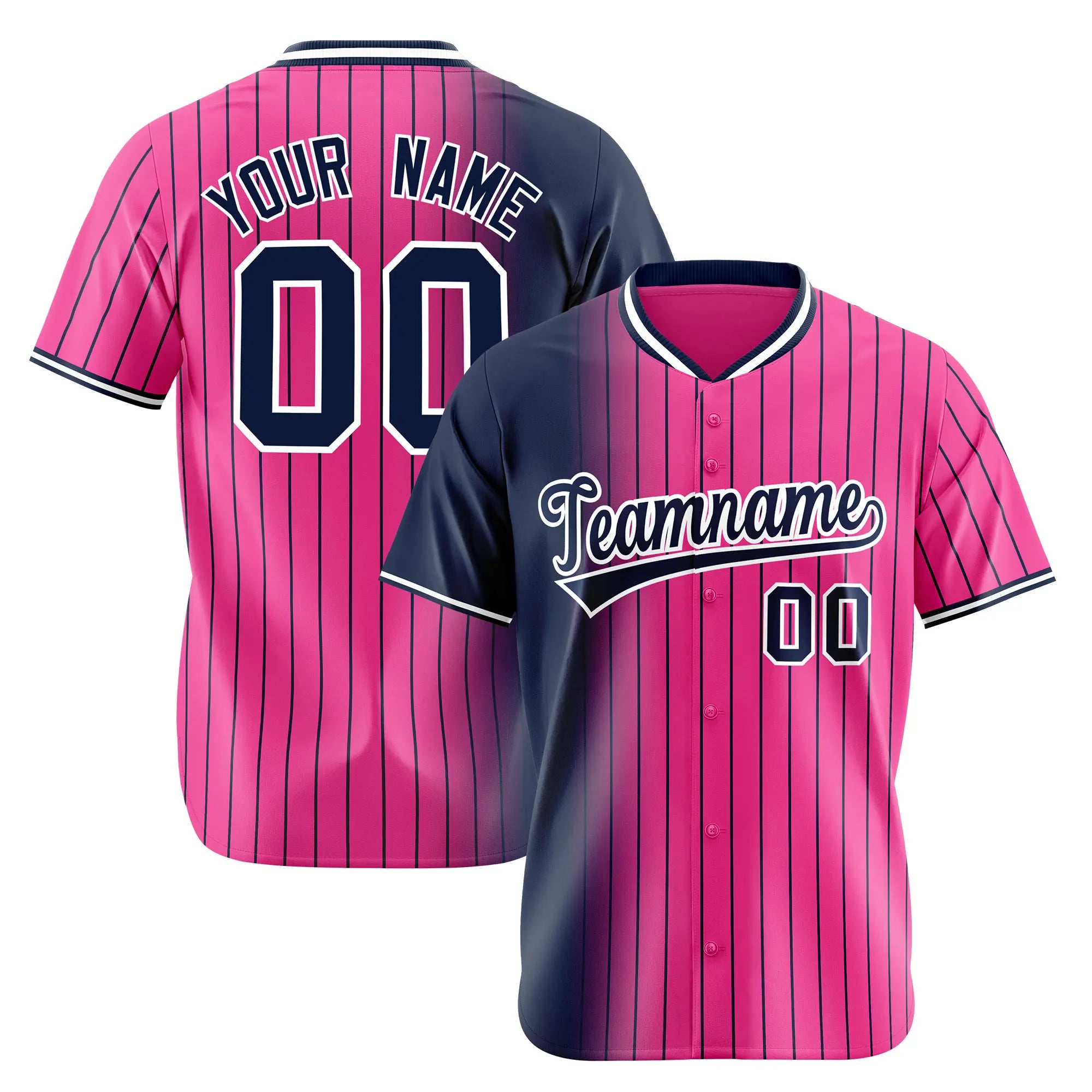 Custom Navy Pink Pinstripe Navy Authentic Baseball Jersey