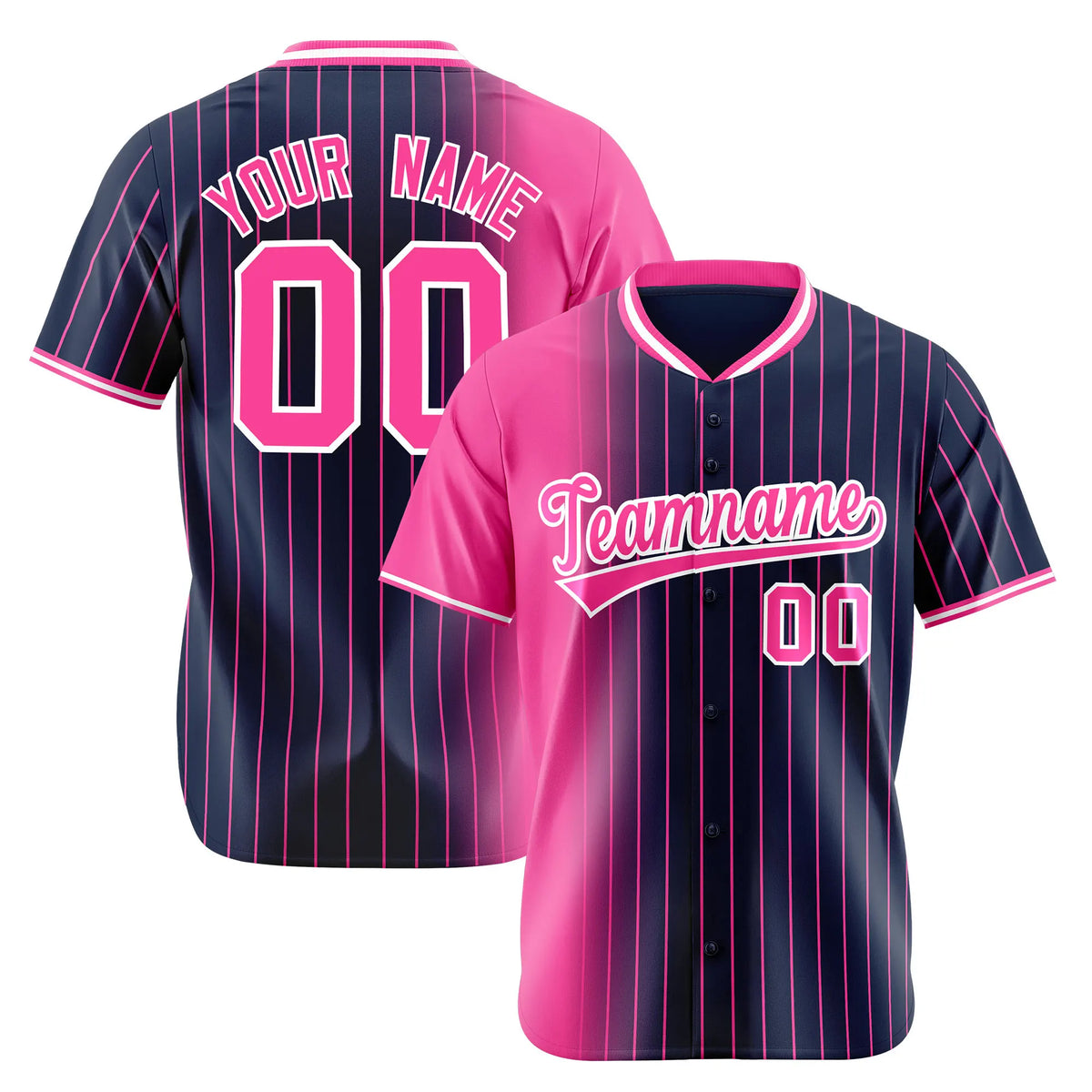Custom Pink Navy Pinstripe Pink Authentic Baseball Jersey