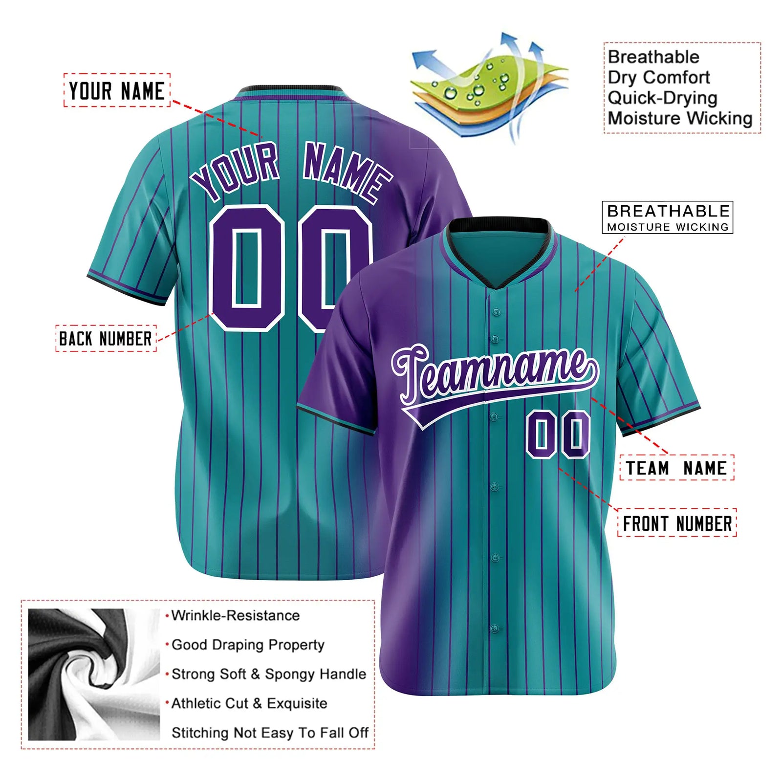 Custom Purple Light-Blue Pinstripe Purple Authentic Baseball Jersey