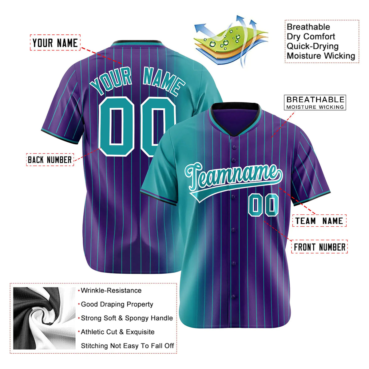 Custom Light-Blue Purple Pinstripe Light-Blue Authentic Baseball Jersey