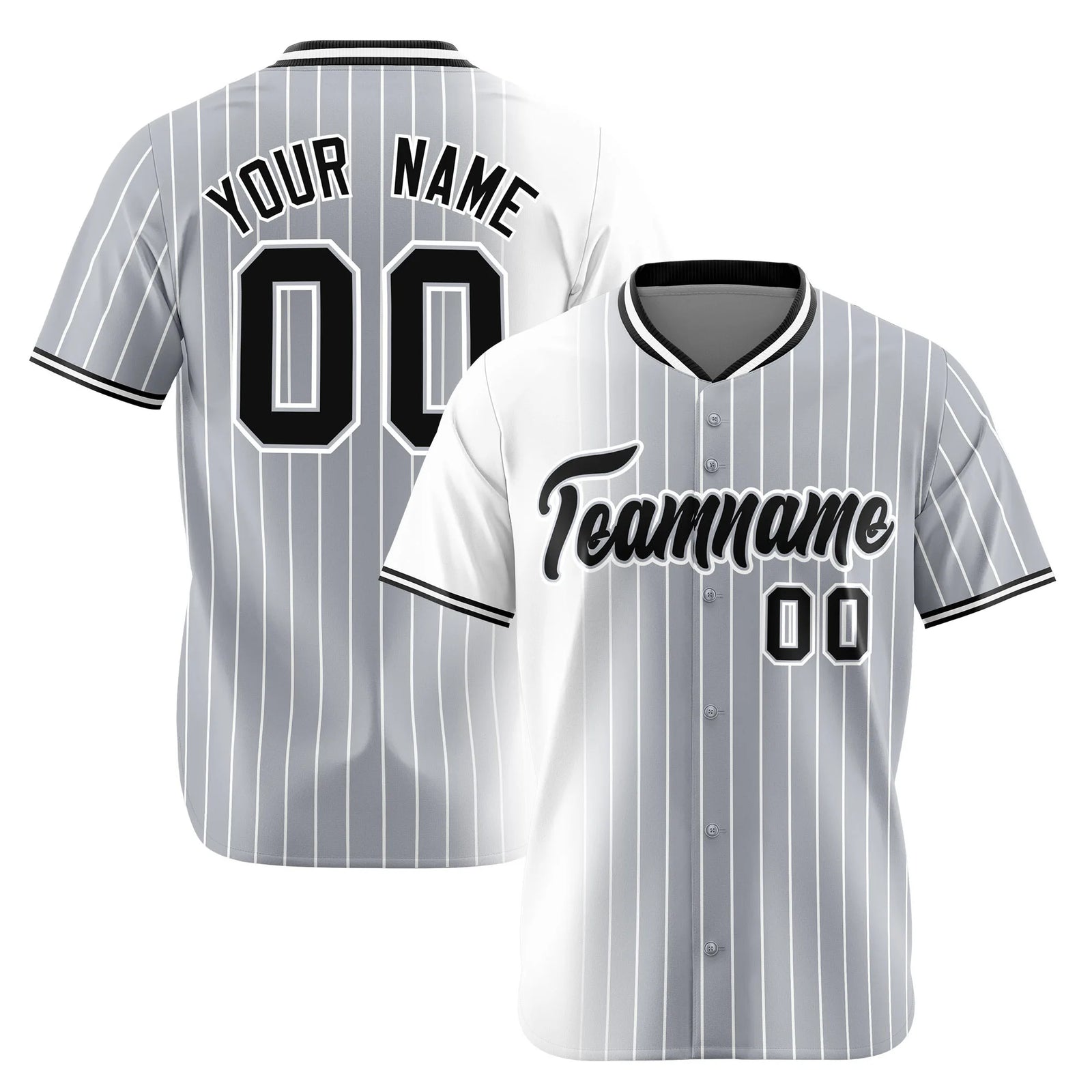 Custom White Gray Pinstripe Black Authentic Baseball Jersey