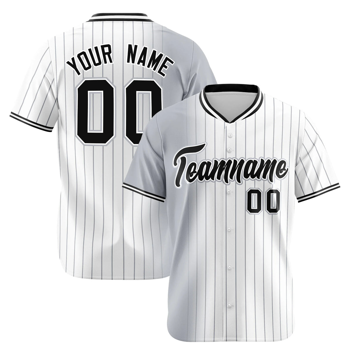 Custom Gray White Pinstripe Black Authentic Baseball Jersey
