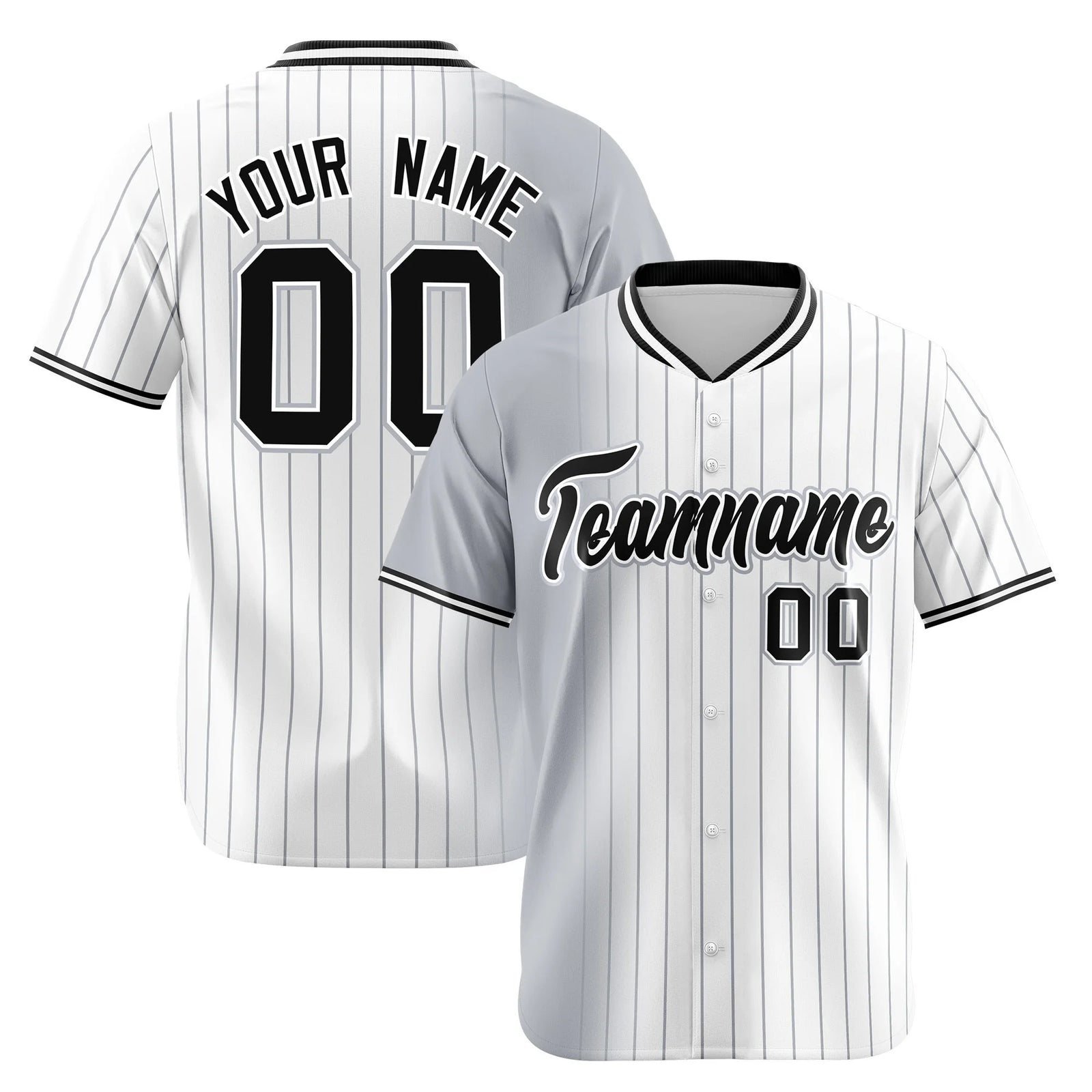 Custom Gray White Pinstripe Black Authentic Baseball Jersey