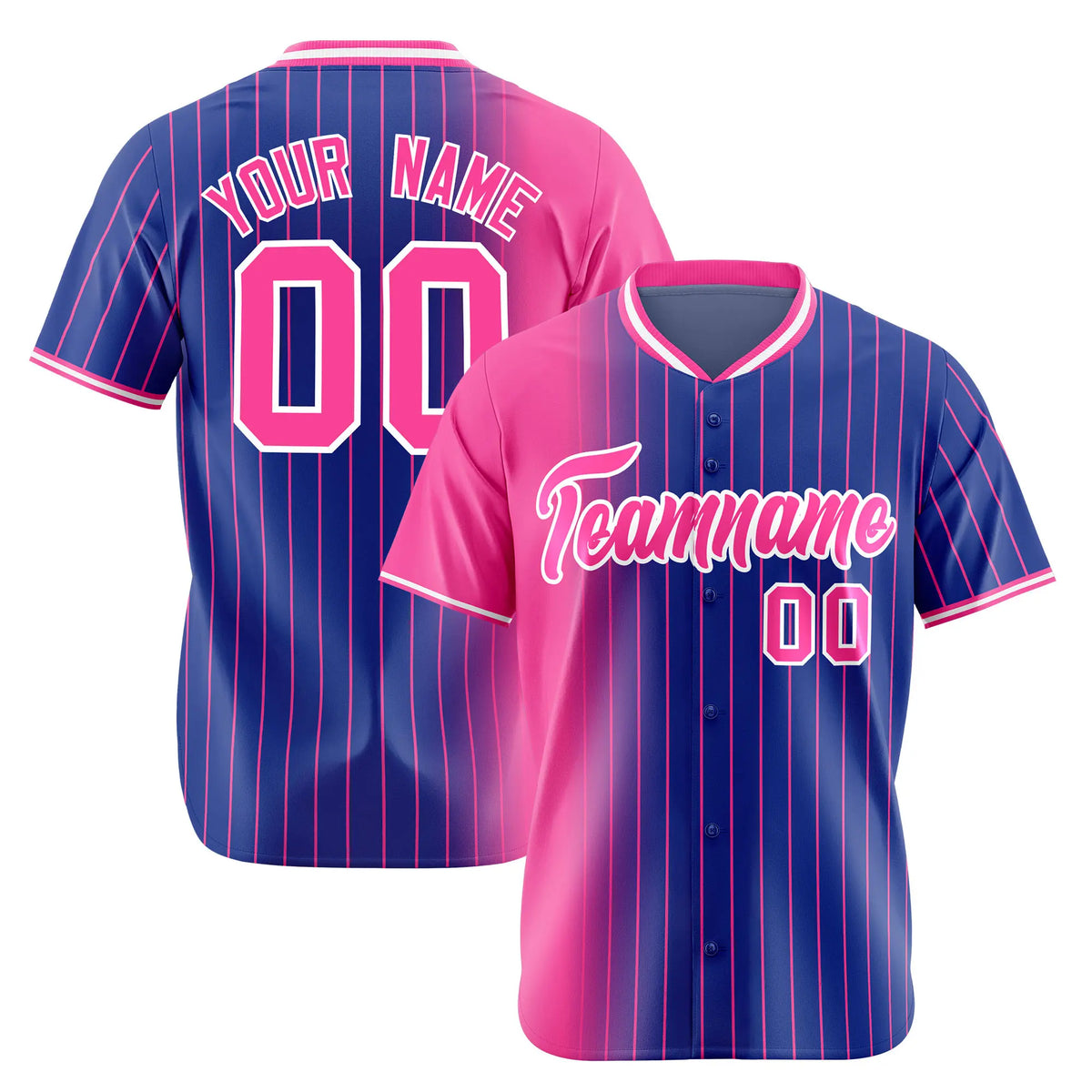 Custom Pink Blue Pinstripe Pink Authentic Baseball Jersey