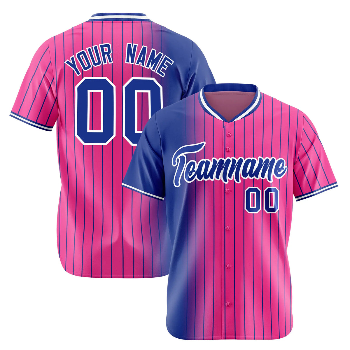Custom Blue Pink Pinstripe Blue Authentic Baseball Jersey