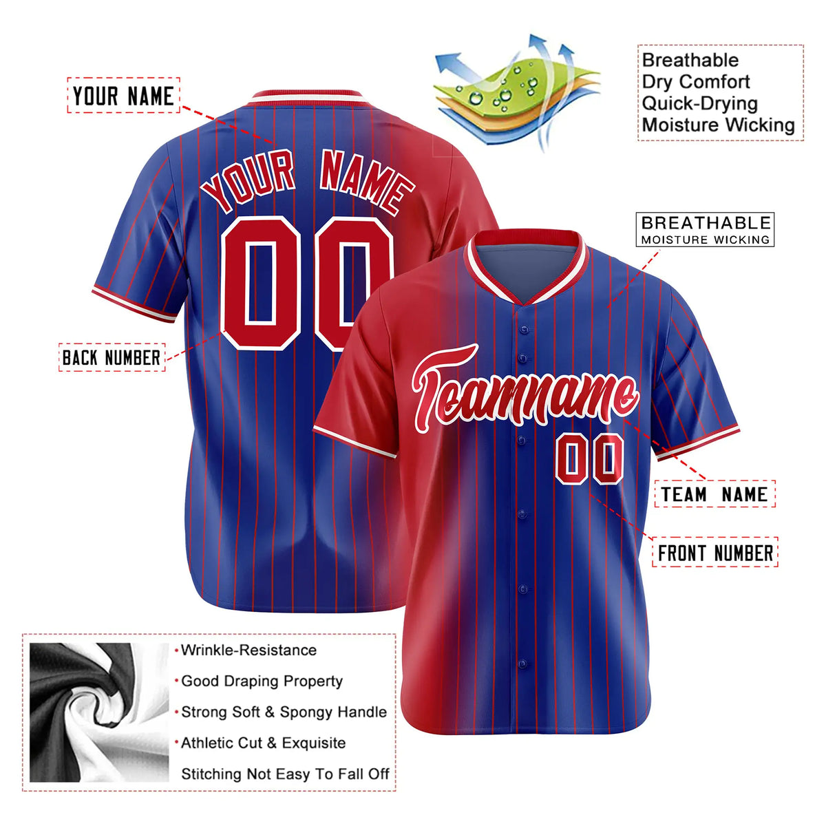 Custom Crimson Blue Pinstripe Crimson Authentic Baseball Jersey
