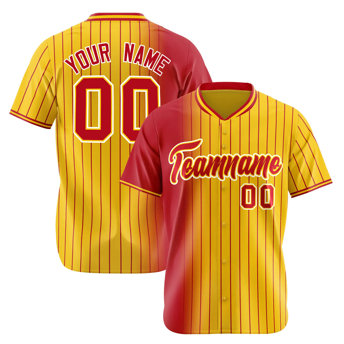 Custom Red Yellow Pinstripe Red Authentic Baseball Jersey