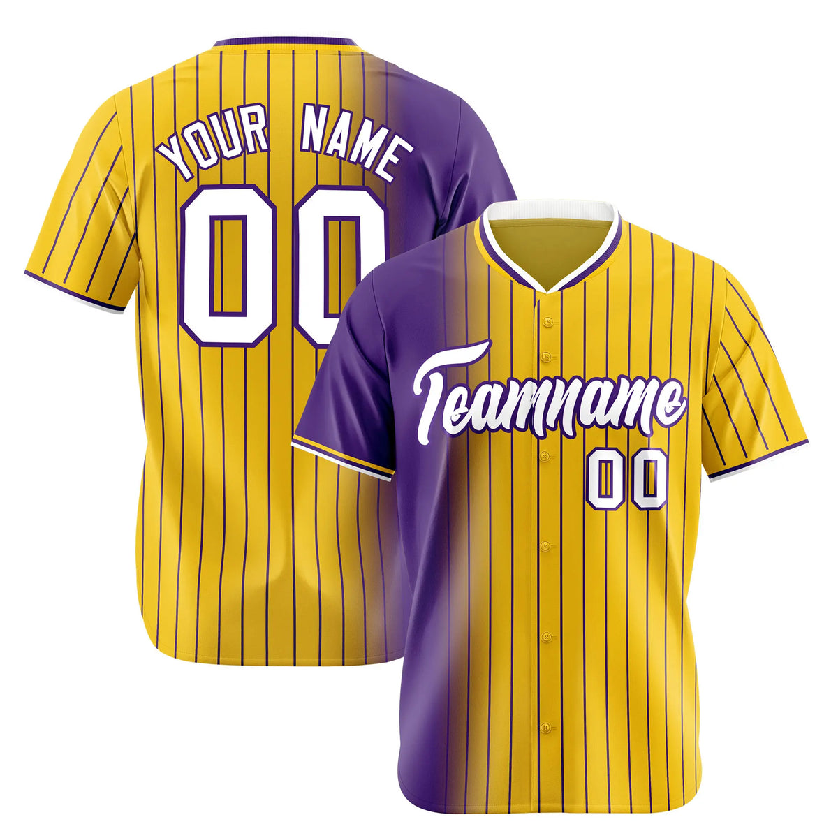 Custom Purple Yellow Pinstripe White Authentic Baseball Jersey