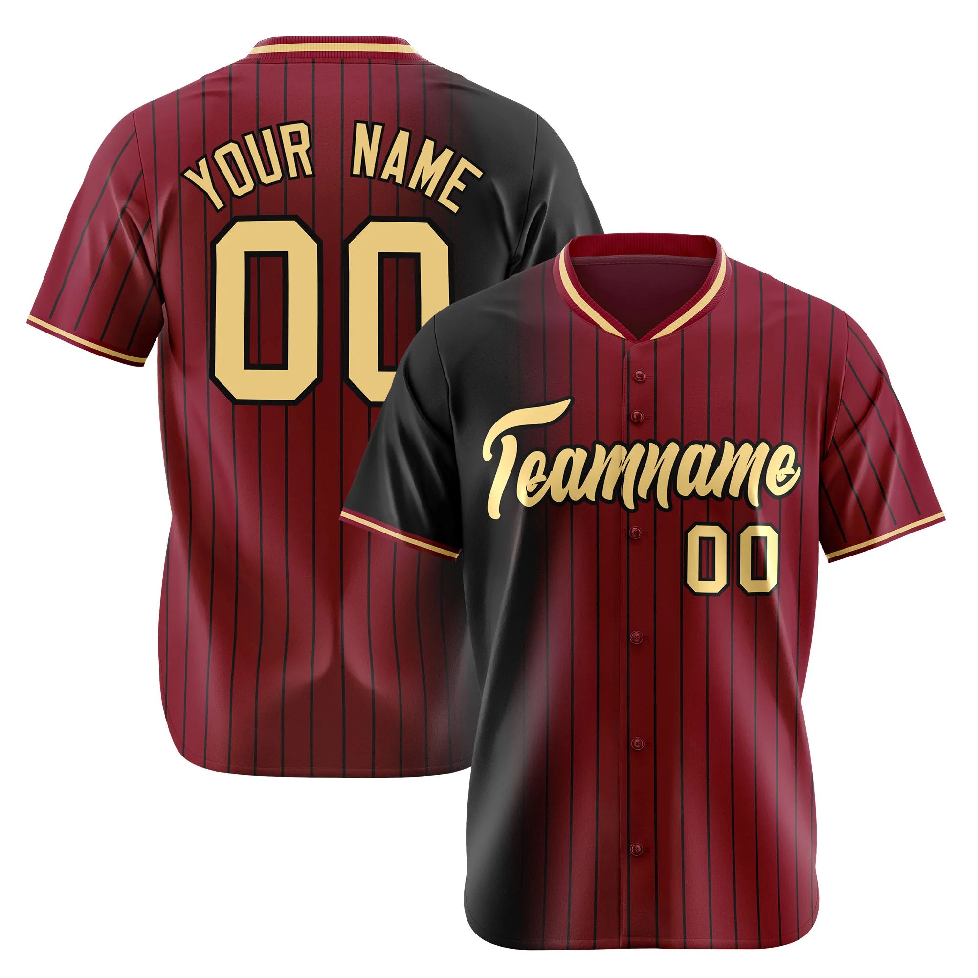 Custom Black Crimson Pinstripe Old-Gold Authentic Baseball Jersey