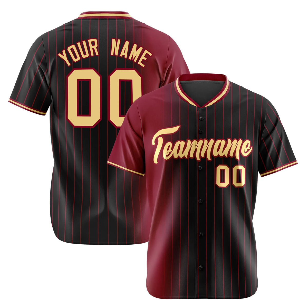 Custom Crimson Black Pinstripe Old-Gold Authentic Baseball Jersey