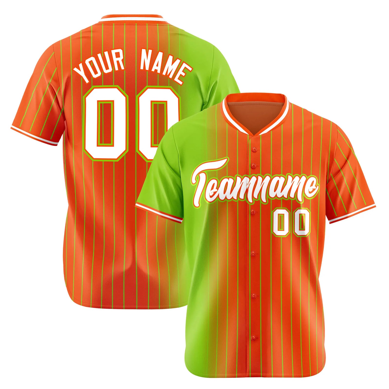Custom Neon-Green Orange Pinstripe White Authentic Baseball Jersey