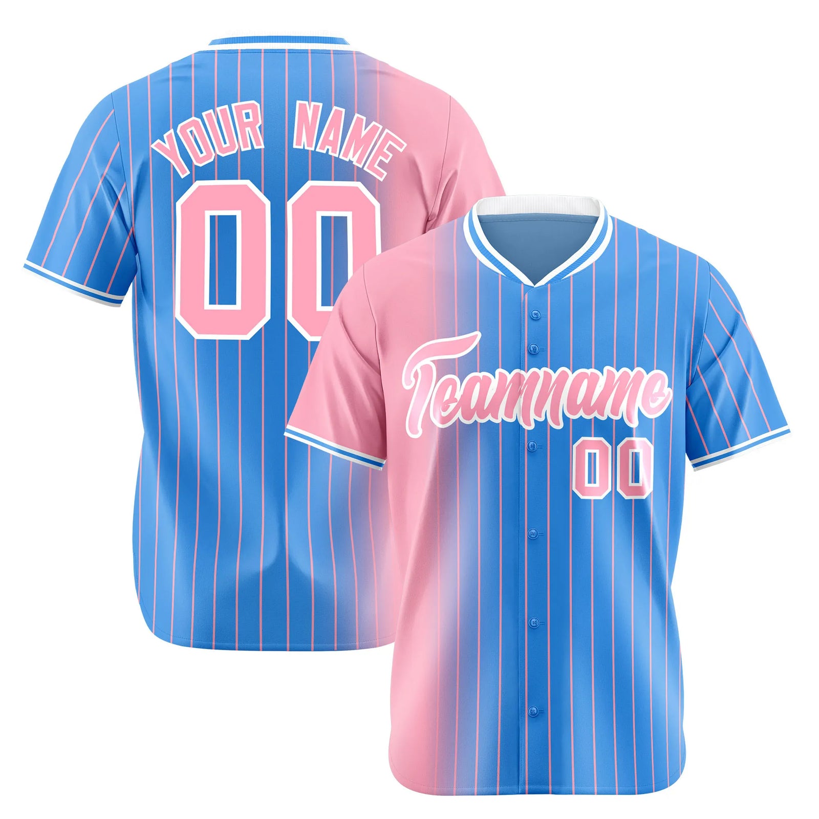 Custom Pink Blue Pinstripe Pink Authentic Baseball Jersey