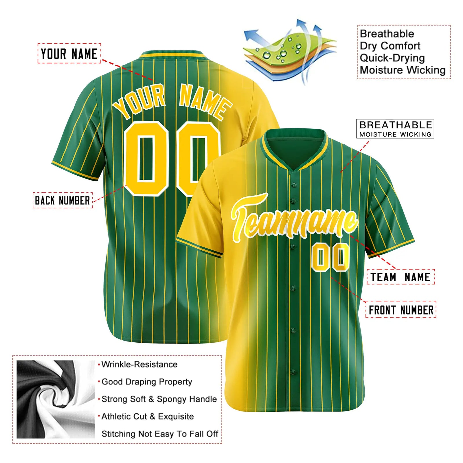 Custom Yellow Green Pinstripe Yellow Authentic Baseball Jersey
