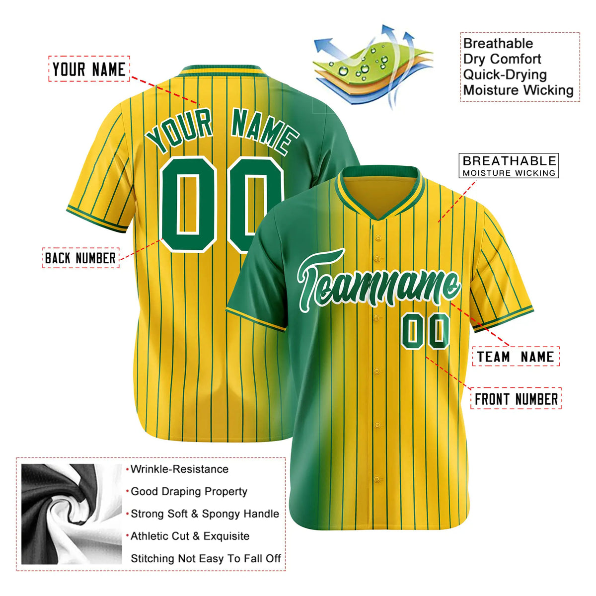 Custom Green Yellow Pinstripe Green Authentic Baseball Jersey