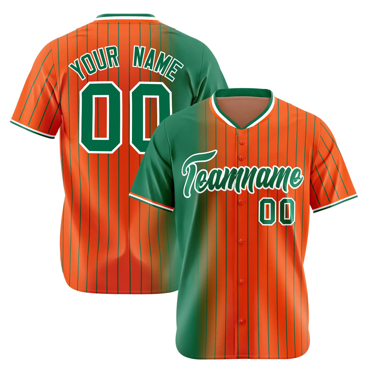Custom Green Orange Pinstripe Green Authentic Baseball Jersey