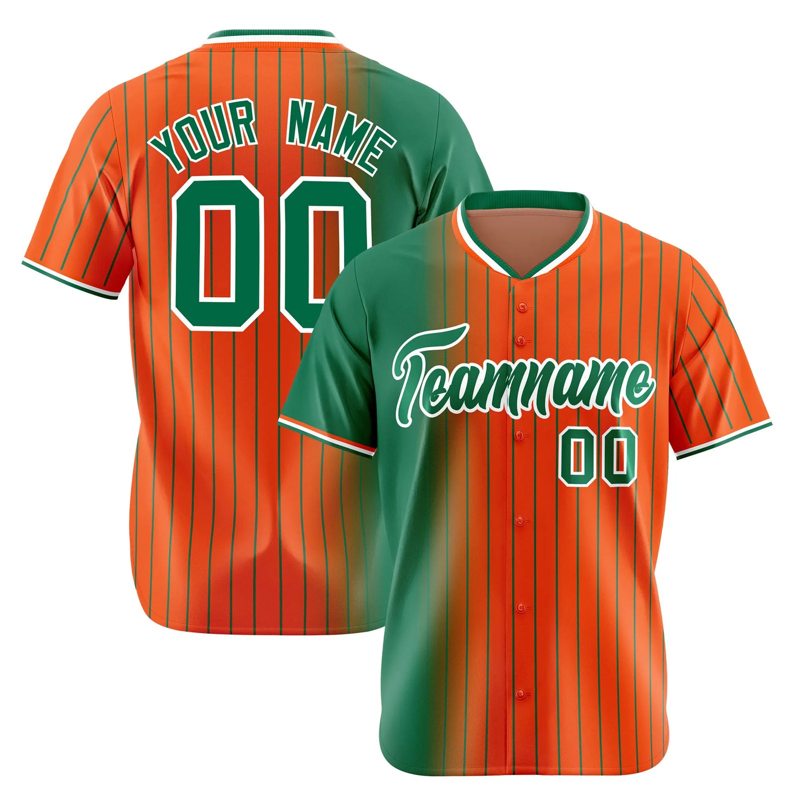 Custom Green Orange Pinstripe Green Authentic Baseball Jersey