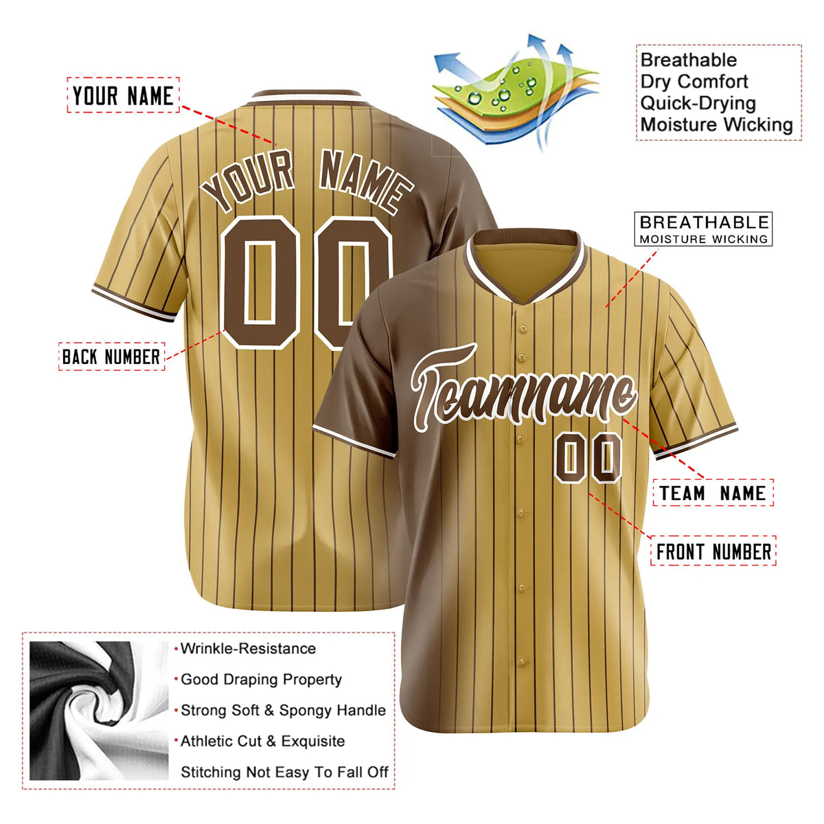 Custom Brown Old-Gold Pinstripe Brown Authentic Baseball Jersey