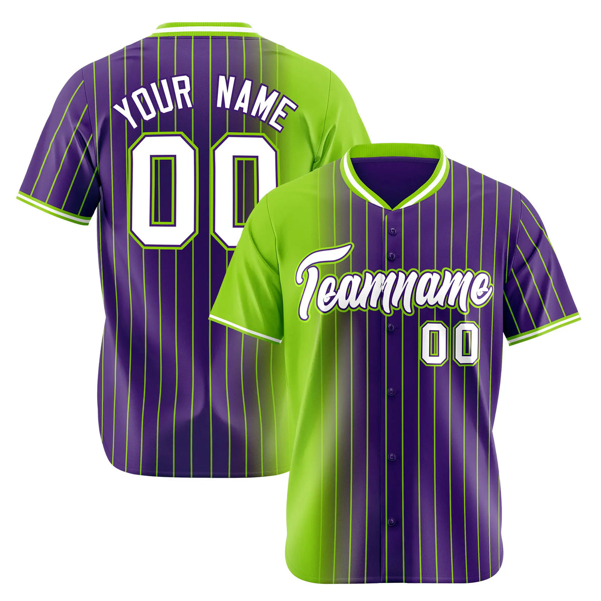 Custom Neon Green Purple Pinstripe White Authentic Baseball Jersey