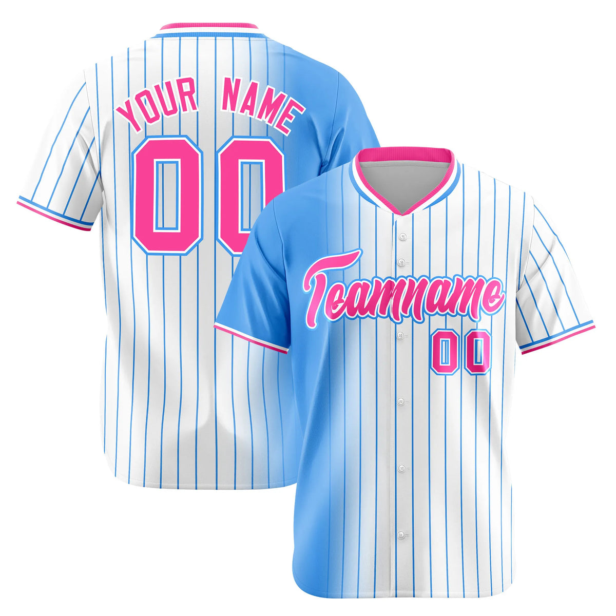 Custom Light-Blue White Pinstripe Pink Authentic Baseball Jersey