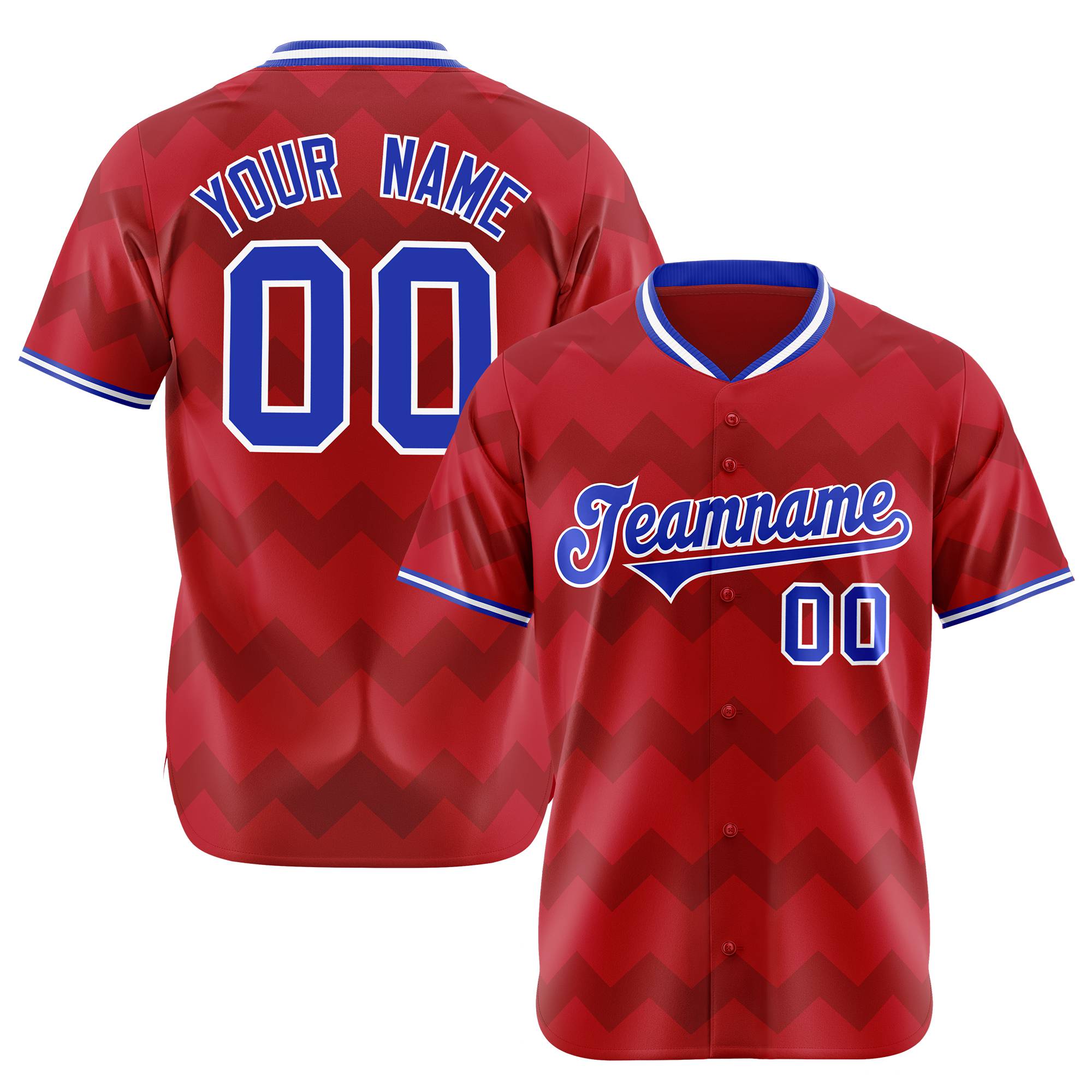 Custom Red Royal Blue White Authentic Corrugated Fashion Baseball Jersey