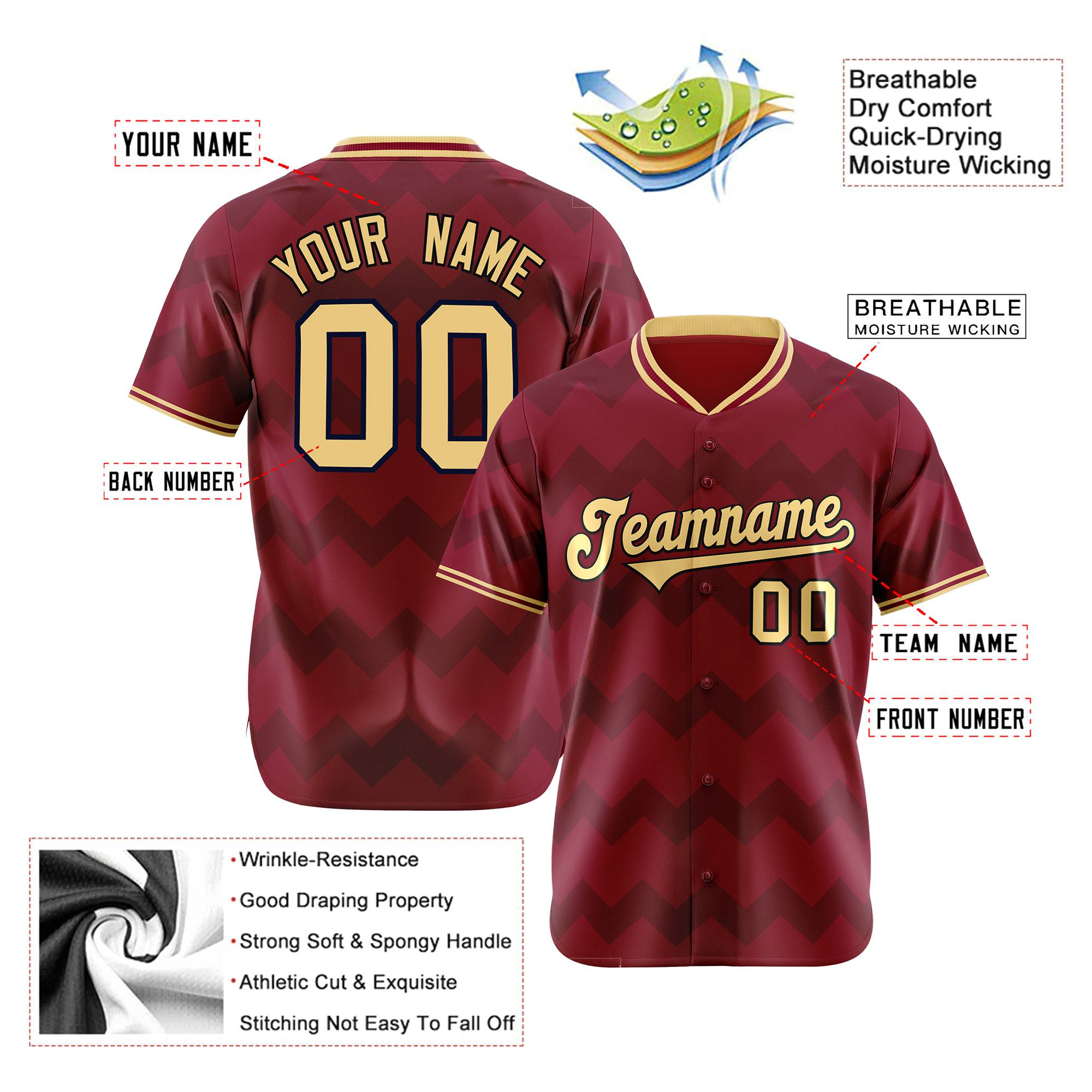 Custom Crimson Khaki Authentic Corrugated Fashion Baseball Jersey