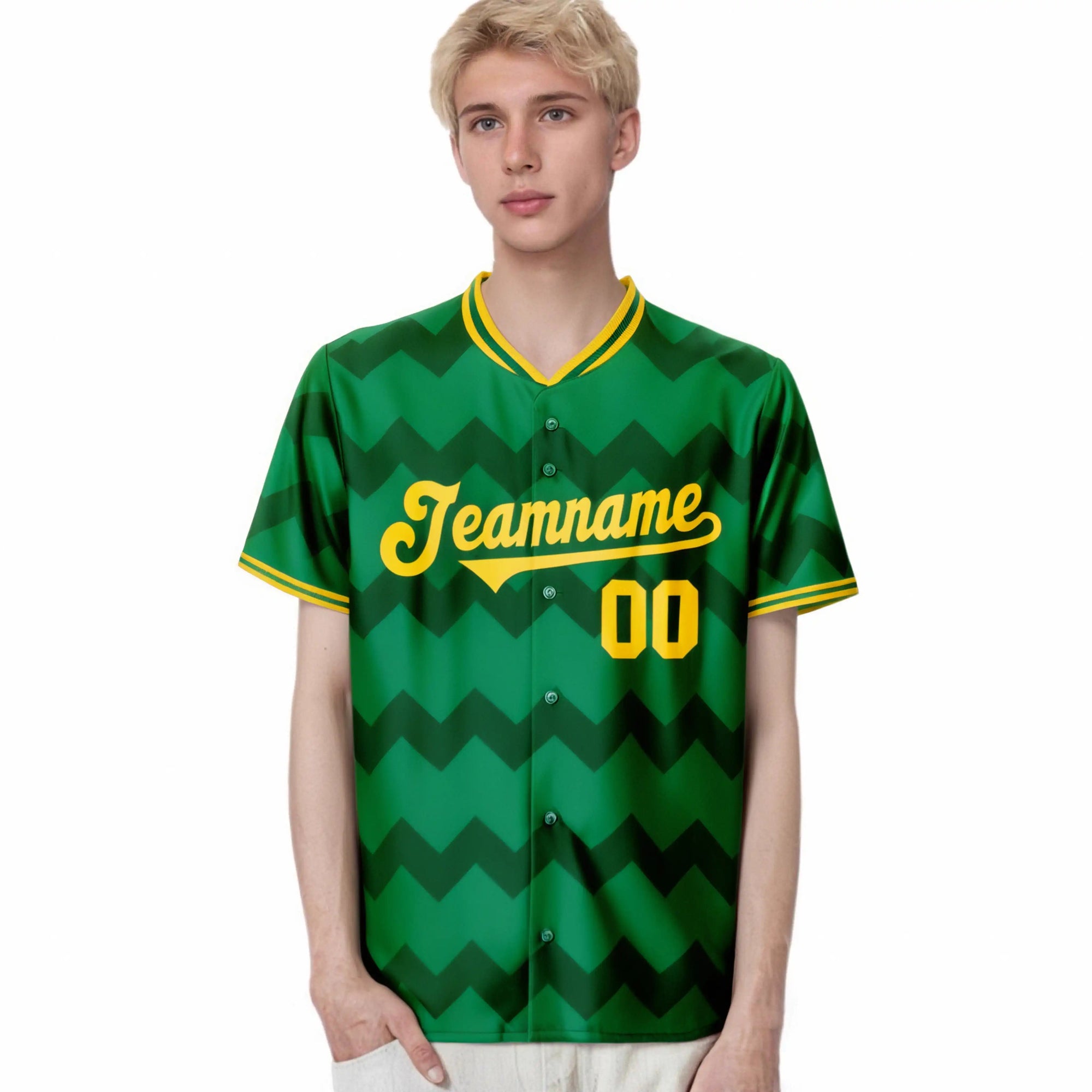 Custom Kelly Green Gold Authentic Corrugated Fashion Baseball Jersey