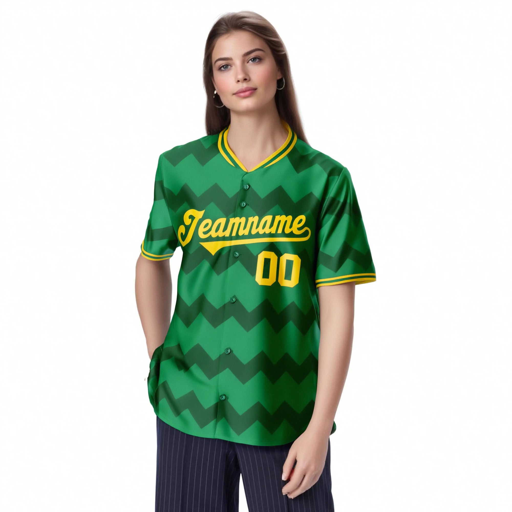 Custom Kelly Green Gold Authentic Corrugated Fashion Baseball Jersey