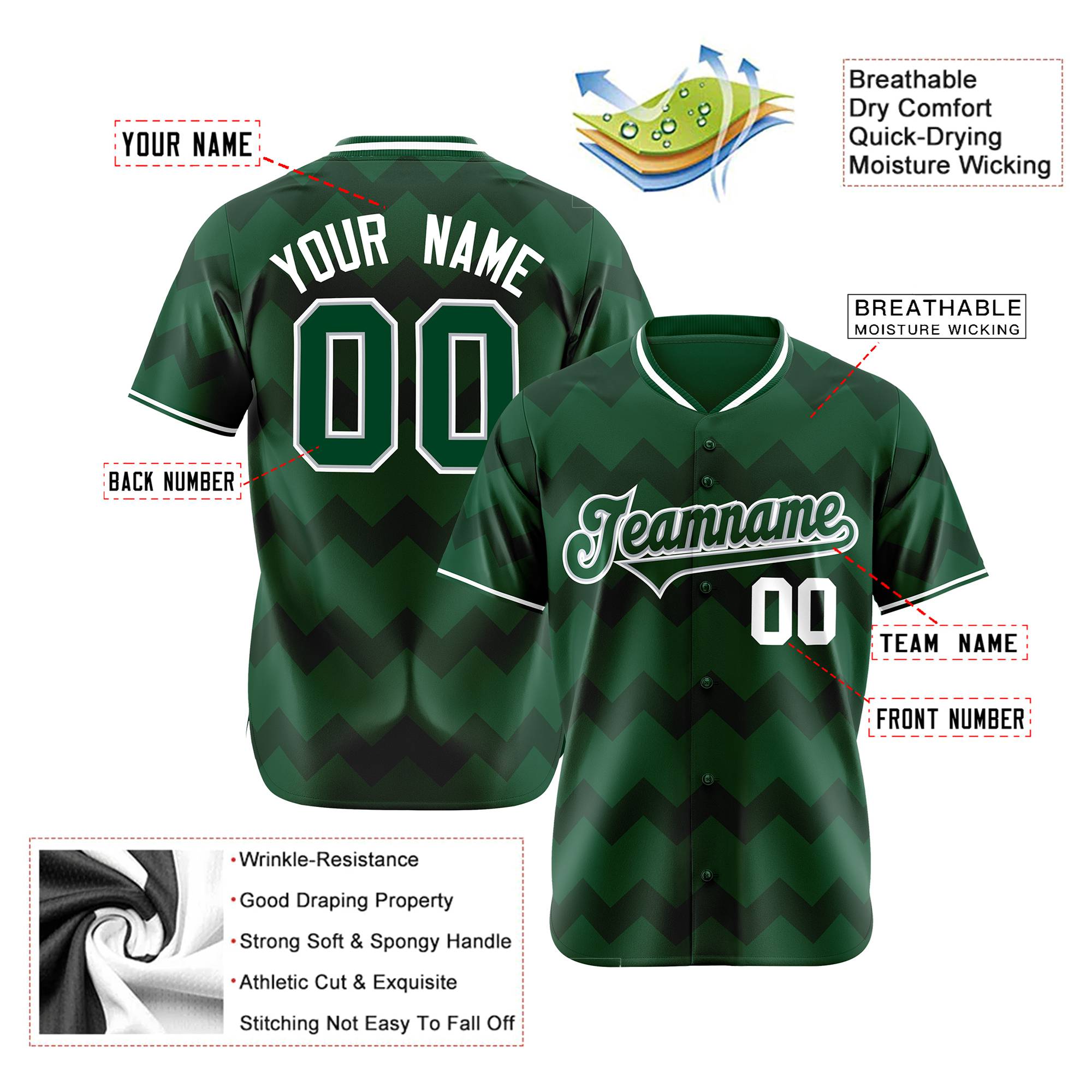 Custom Green White Authentic Corrugated Fashion Baseball Jersey