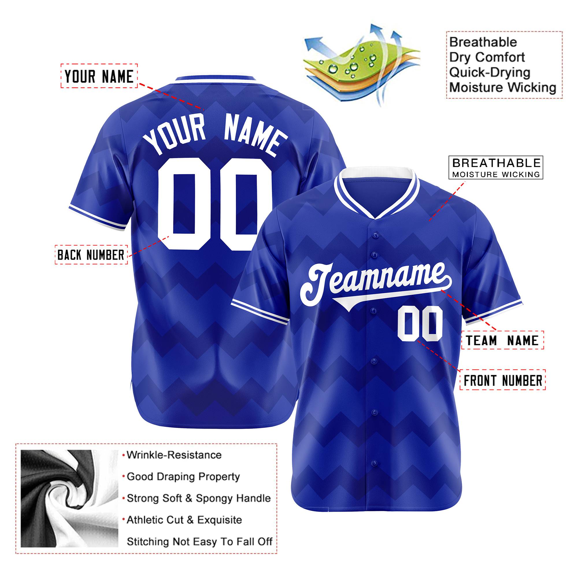 Custom Royal Blue White Authentic Corrugated Fashion Baseball Jersey