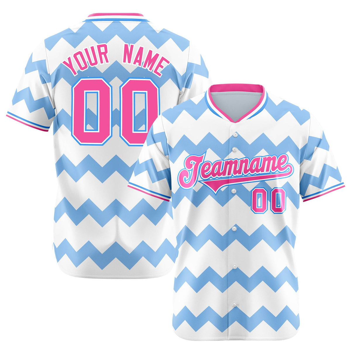 Custom White Powder Blue Pink Authentic Corrugated Fashion Baseball Jersey