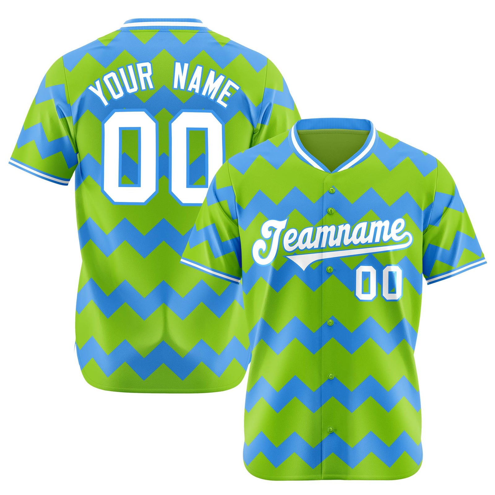 Custom Neon Green Powder Blue White Authentic Corrugated Fashion Baseball Jersey