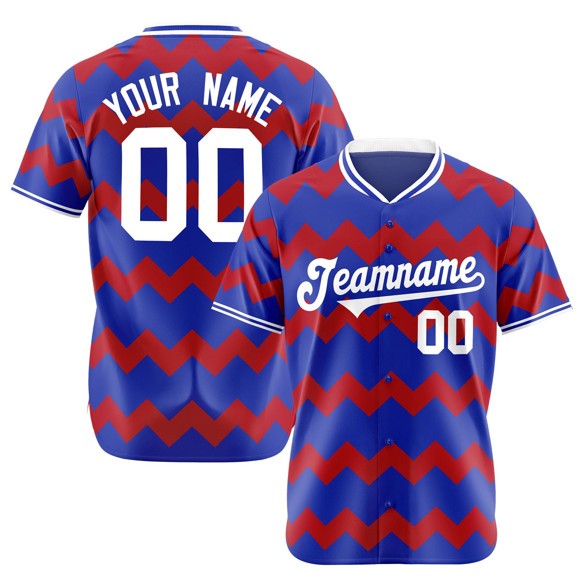 Custom Royal Blue Red White Authentic Corrugated Fashion Baseball Jersey