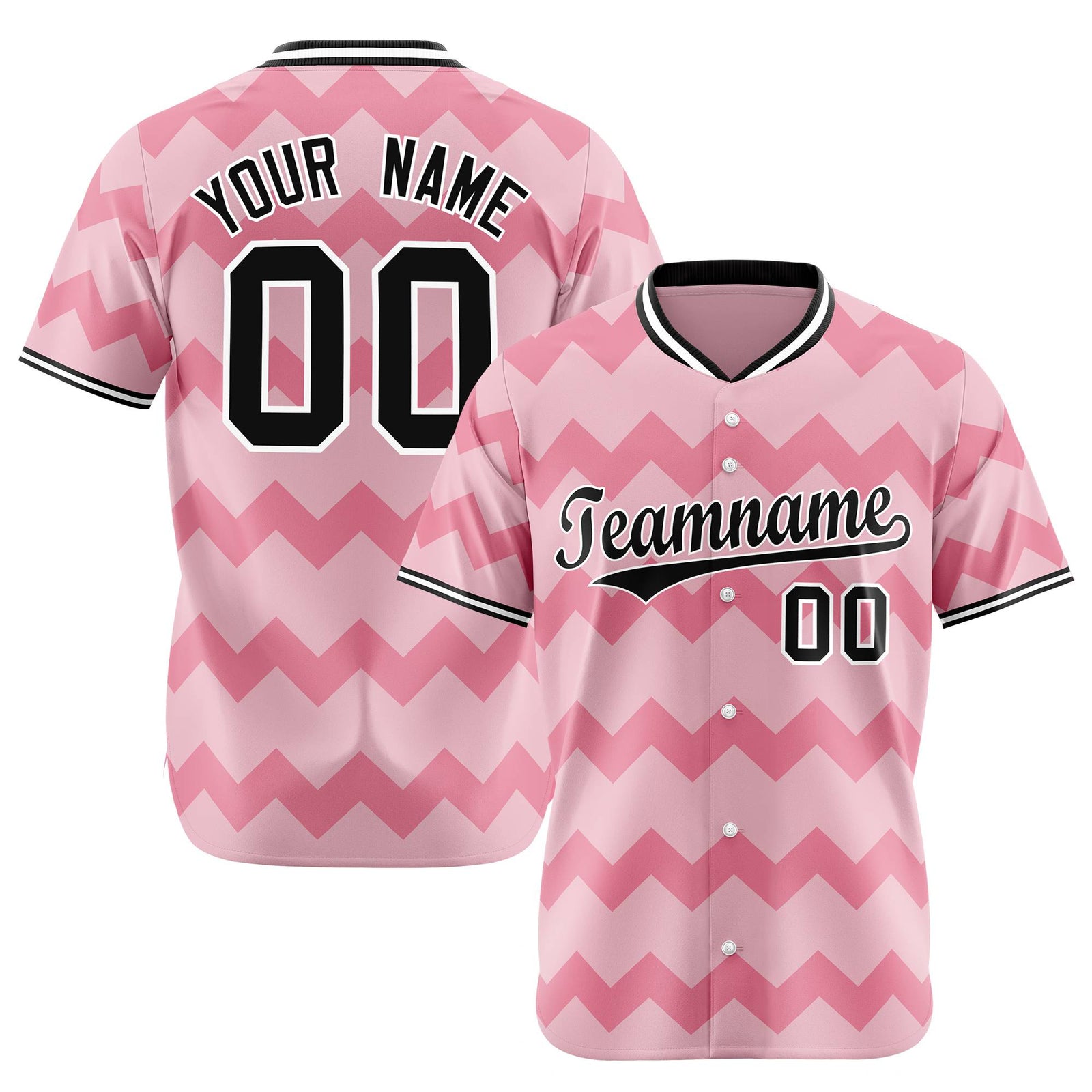 Custom Light Pink Black White Authentic Corrugated Fashion Baseball Jersey