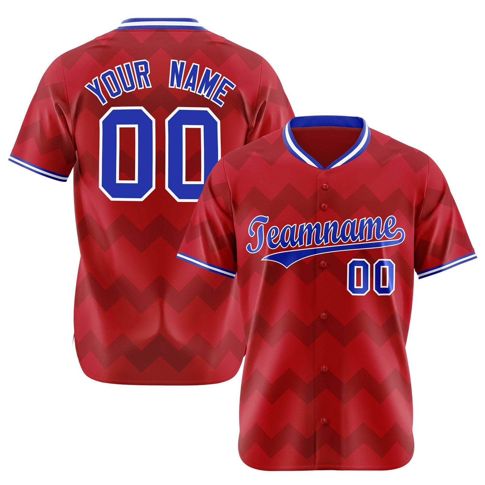 Custom Red Royal Blue White Authentic Corrugated Fashion Baseball Jersey