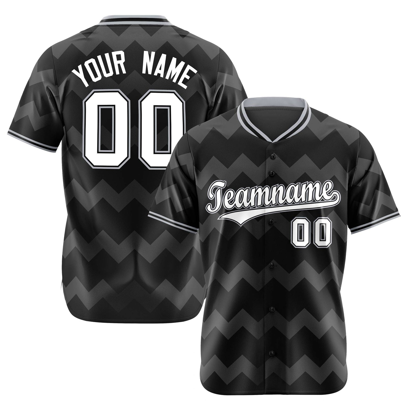 Custom Black Gray White Authentic Corrugated Fashion Baseball Jersey