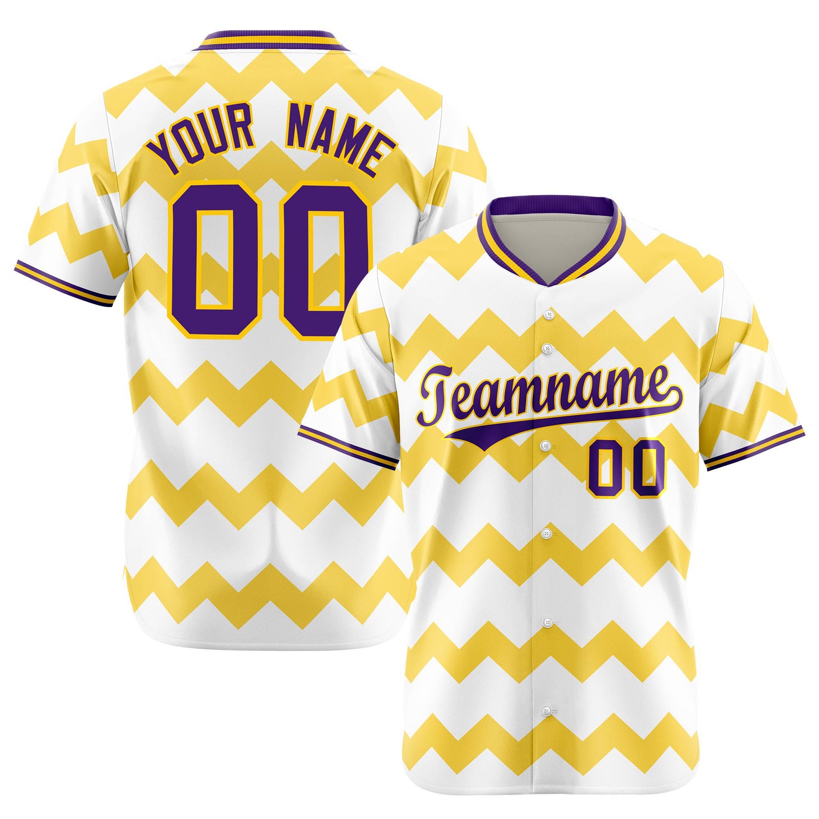 Custom White Purple Gold Authentic Corrugated Fashion Baseball Jersey