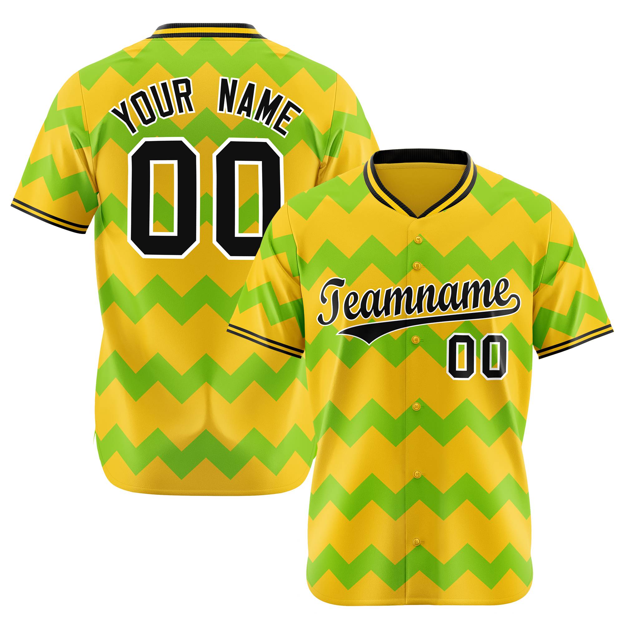 Custom Gold Neon Green Black Authentic Corrugated Fashion Baseball Jersey