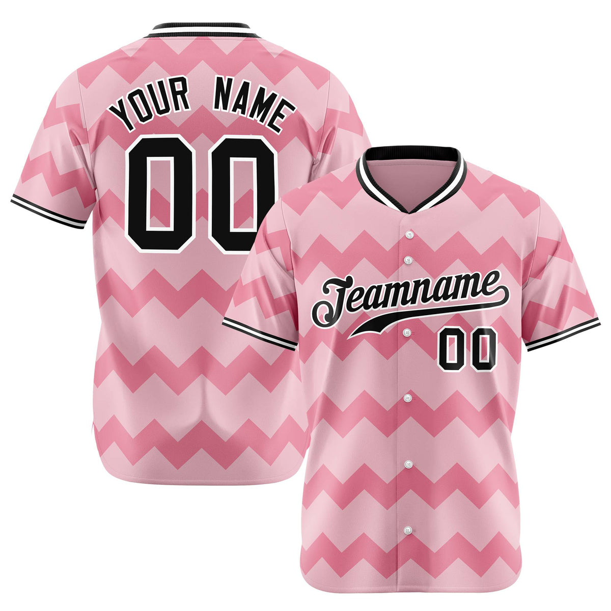 Custom Light Pink Black White Authentic Corrugated Fashion Baseball Jersey