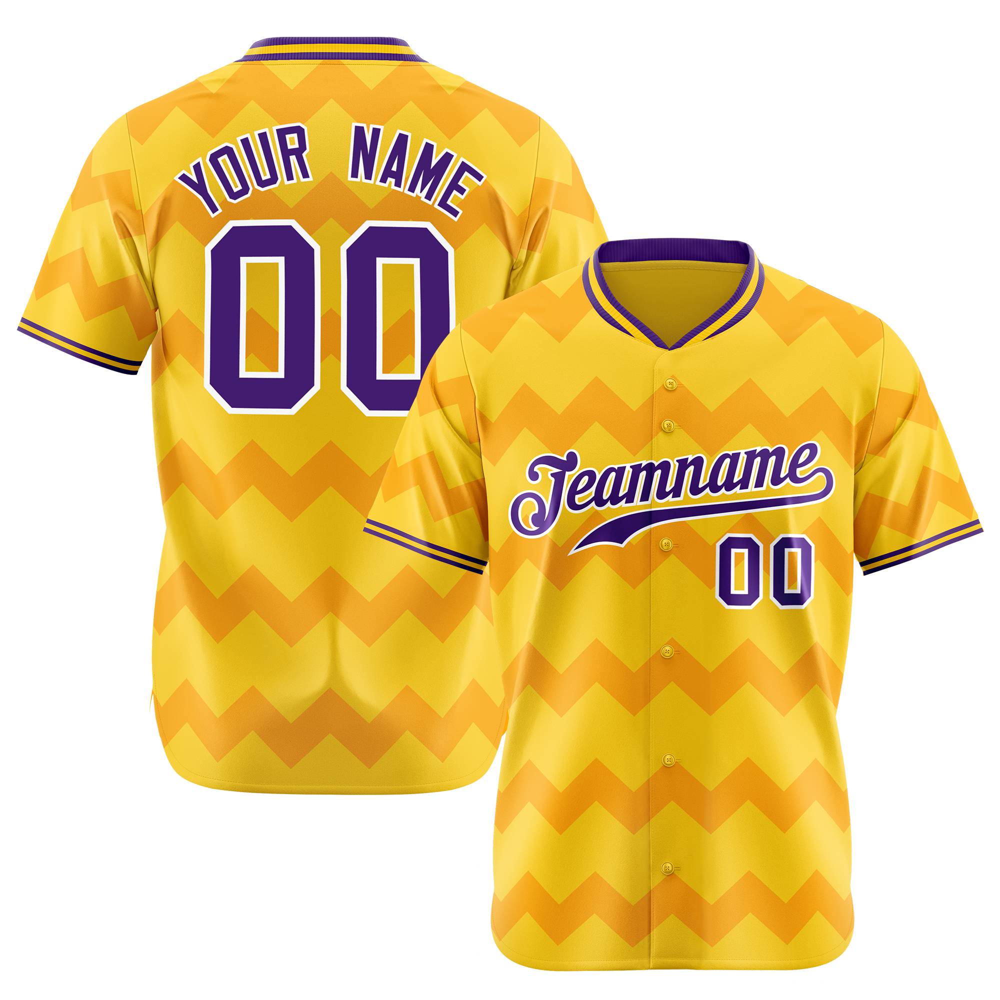 Custom Gold Purple White Authentic Corrugated Fashion Baseball Jersey